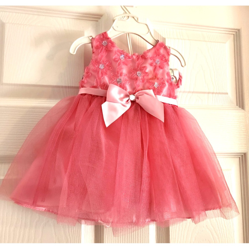 Rare Editions Pink Sequin Tulle Party Baby Dress w/bloomers Size 3/6 Months NWOT